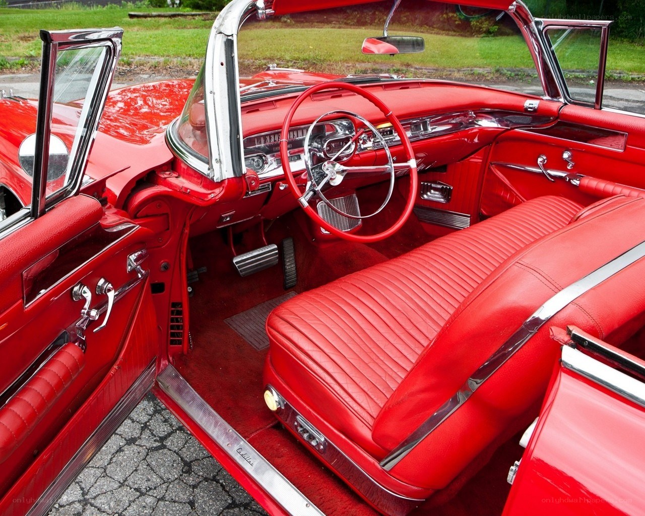 Red classic car interior