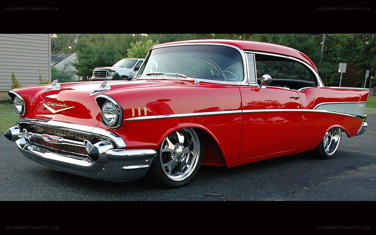 Red classic car on display