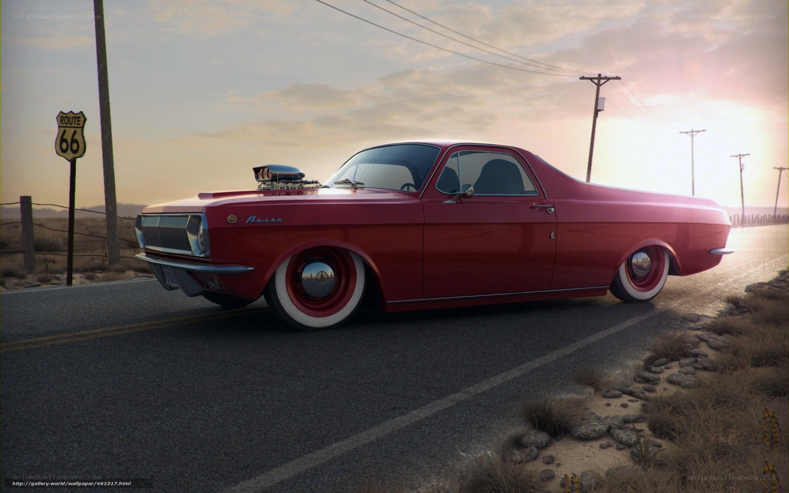 Red classic car on Route 66