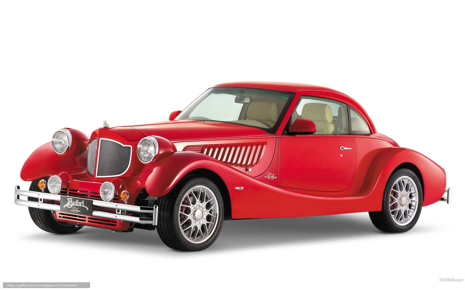Red classic car on white background