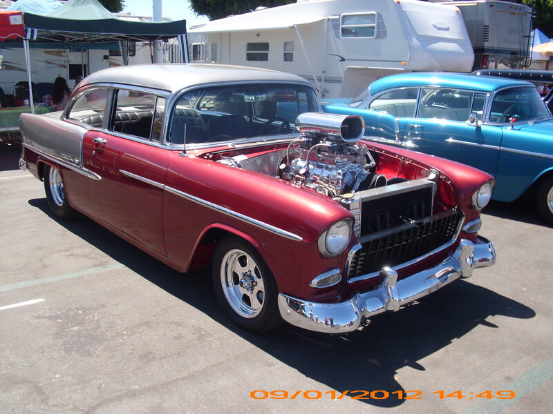 Red Classic Car — Outdoor, Afternoon, Photograph, Blue Car