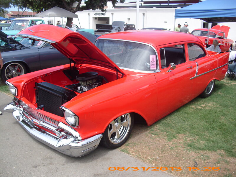 Red Classic Car — Outdoor, Afternoon, Photograph, Car Show, Grass, People, Tents