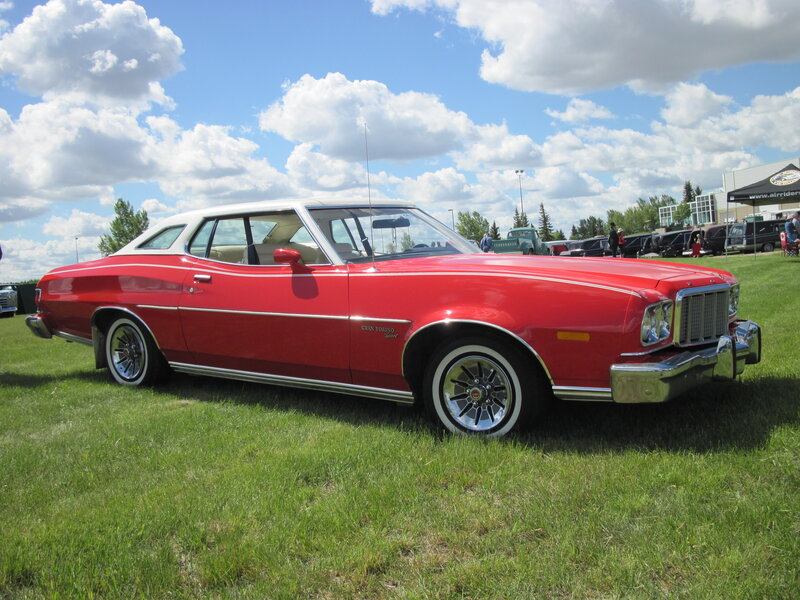 Red Classic Car — Outdoor, Afternoon, Photograph, Grass, Clouds