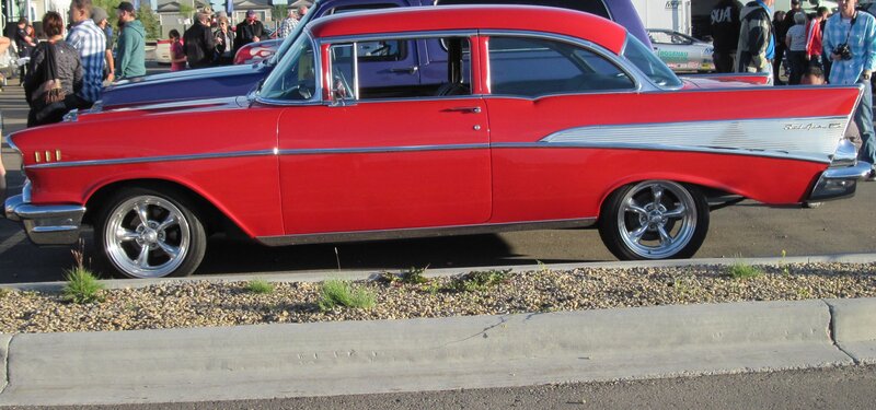 Red Classic Car — Outdoor, Afternoon, Photograph, People, Car Show, Gravel