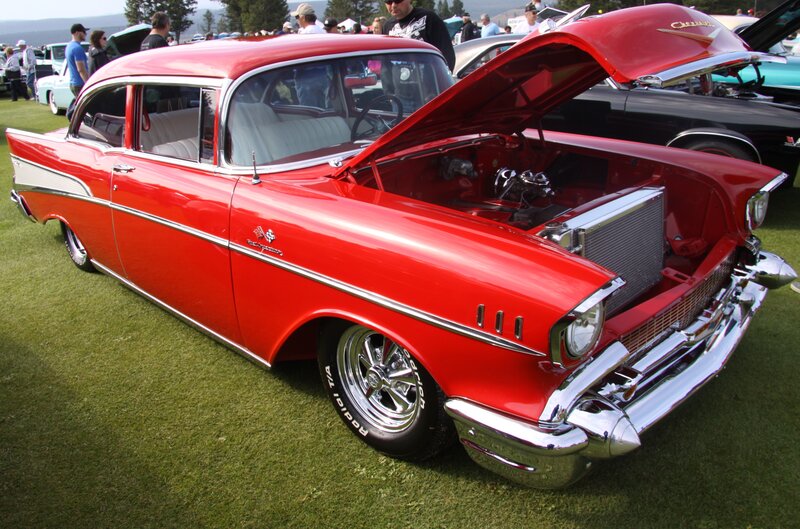 Red Classic Car — Outdoor, Afternoon, Photograph, People, Grass