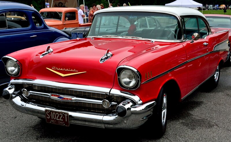 Red Classic Car — Outdoor, Afternoon, Photograph, People, Other Cars, Tent