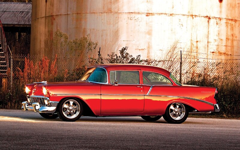 red classic car parked