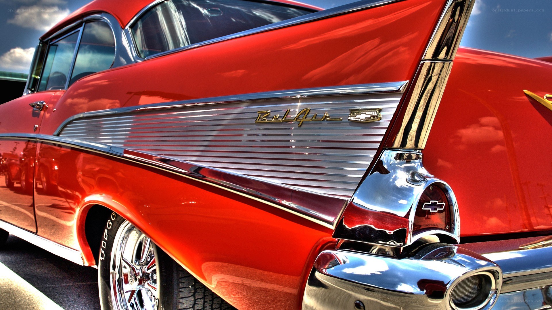 Red classic car rear view