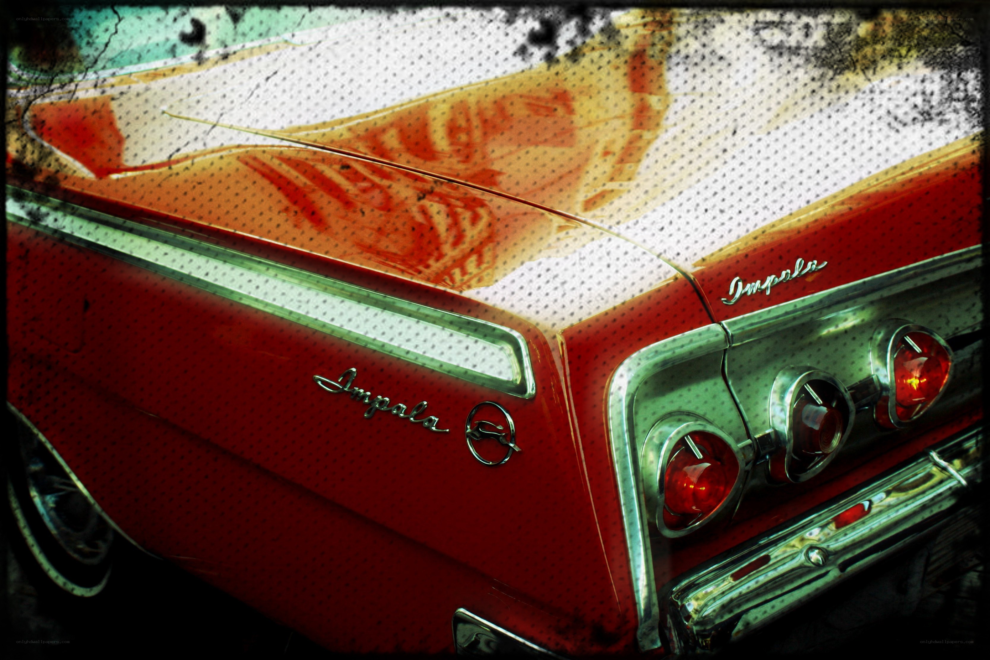 Red classic car rear view