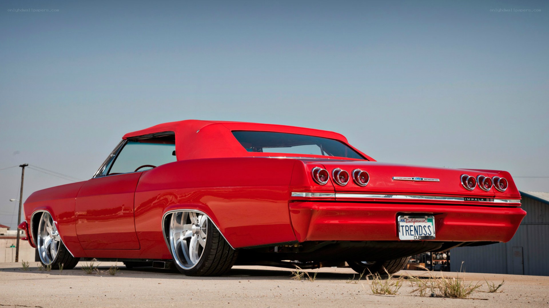 Red classic car rear view