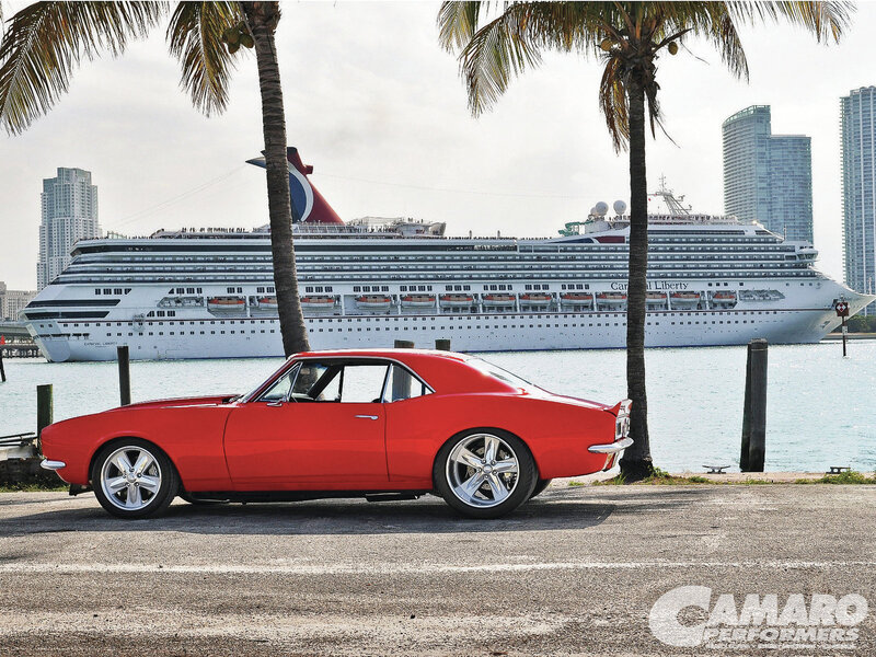 Red Classic Car — Serene, Afternoon, Photograph, Cruise Ship