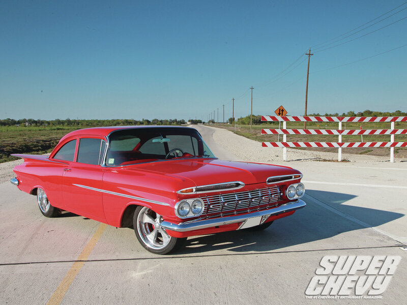 Red Classic Car — Serene, Afternoon, Photograph, Road, Barrier