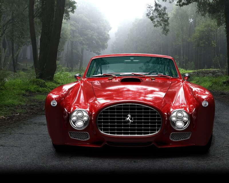 Red Classic Car — Serene, Morning, Photograph, Forest