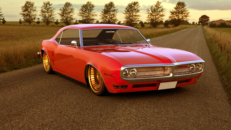 Red Classic Car — Serene, Sunset, 3d Render