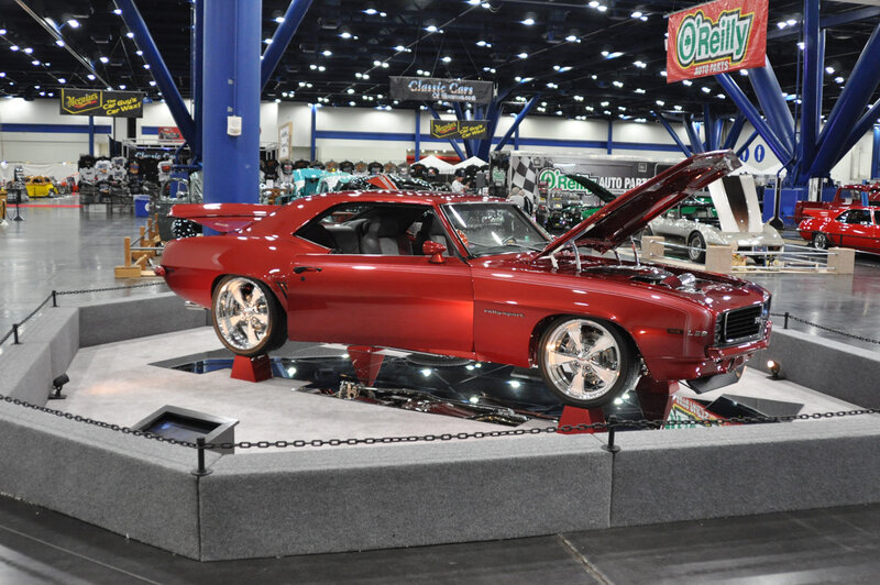 Red Classic Car — Showcase, Photograph, Car Show, Display Platform