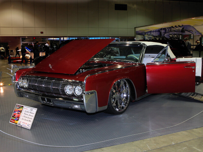 Red Classic Car — Showcase, Photograph, Car Show, Open Hood, White Interior