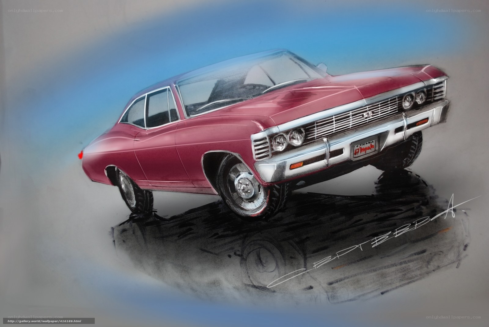 Red classic car sketch