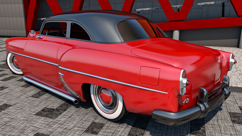Red Classic Car — Static, Afternoon, 3d Render
