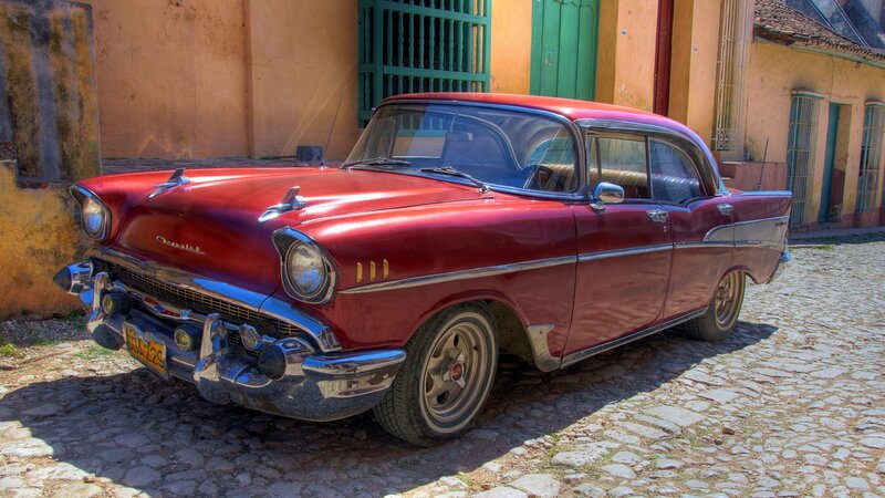 Red Classic Car — Sunny, Afternoon, Photograph