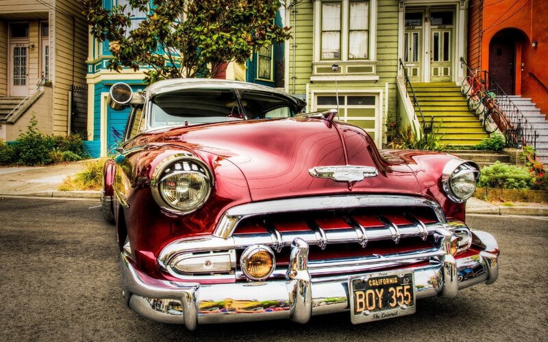 Red Classic Car — Vibrant, Afternoon, Photograph