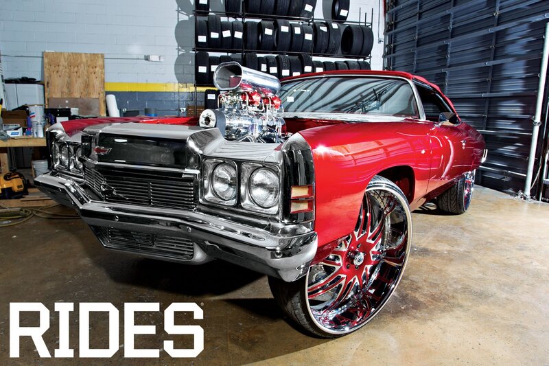 Red classic car with engine mods