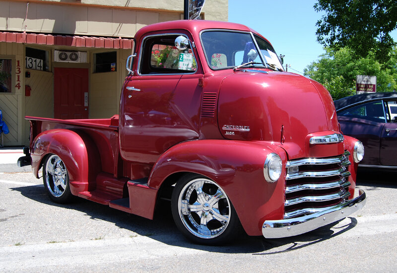 red classic chevrolet truck