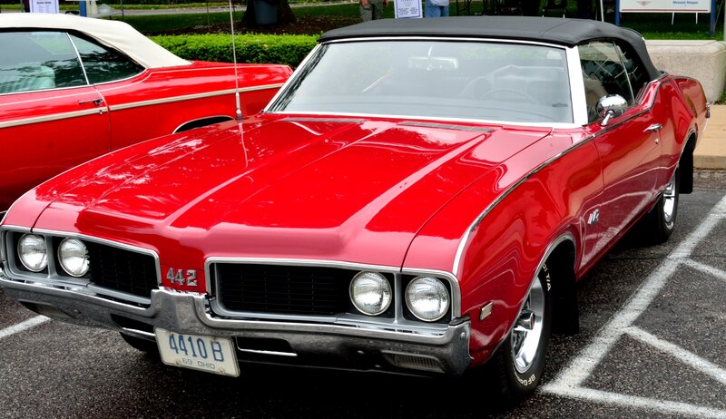 Red Classic Convertible — Calm, Afternoon, Photograph, Car, Parking Lot