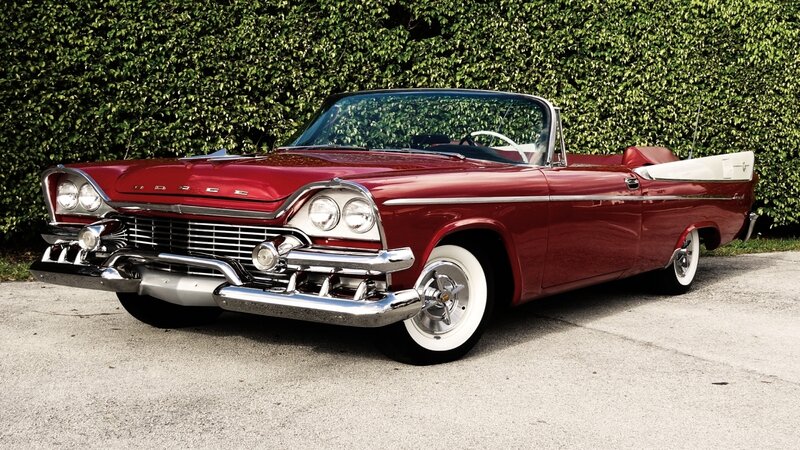 Red Classic Convertible — Calm, Afternoon, Photograph, Hedge