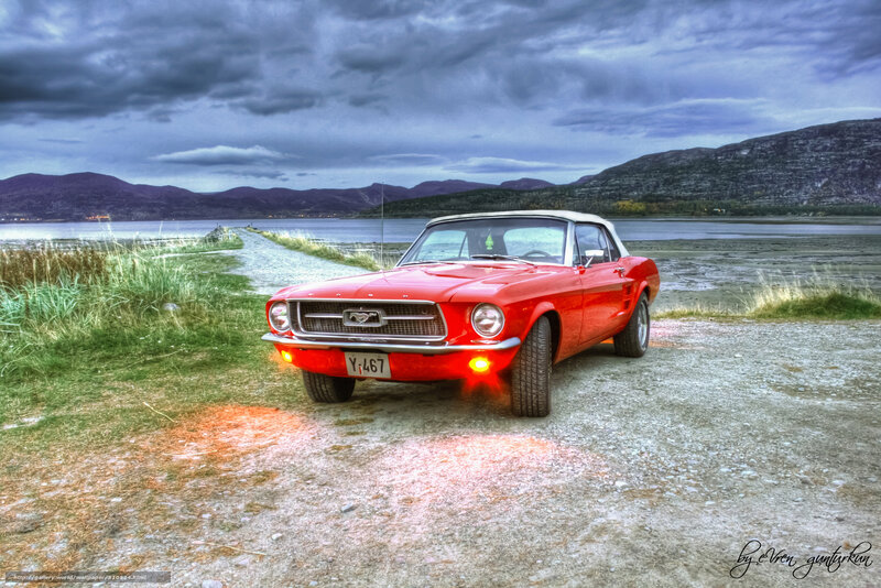 Red Classic Convertible — Dramatic, Sunset, Photograph, Car, Lake