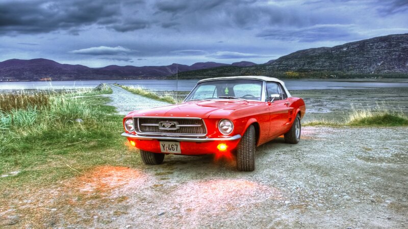Red Classic Convertible — Dramatic, Sunset, Photograph