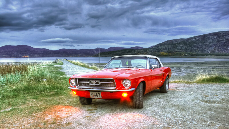 Red Classic Convertible — Dramatic, Sunset