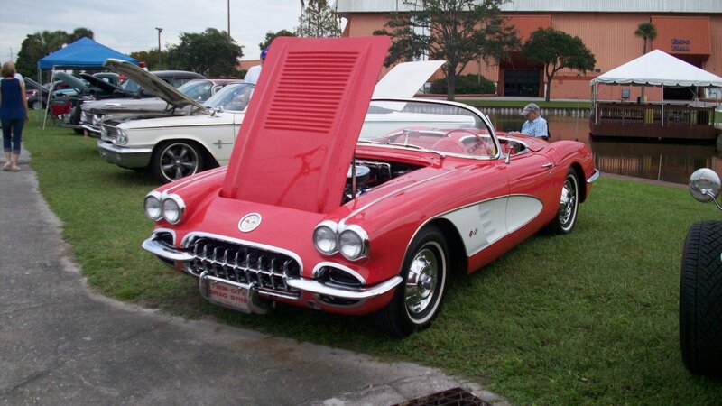 Red Classic Convertible — Outdoor, Afternoon, Photograph, Car Show, Grass, Tent