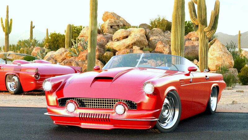 Red Classic Convertible — Serene, Afternoon, 3d Render