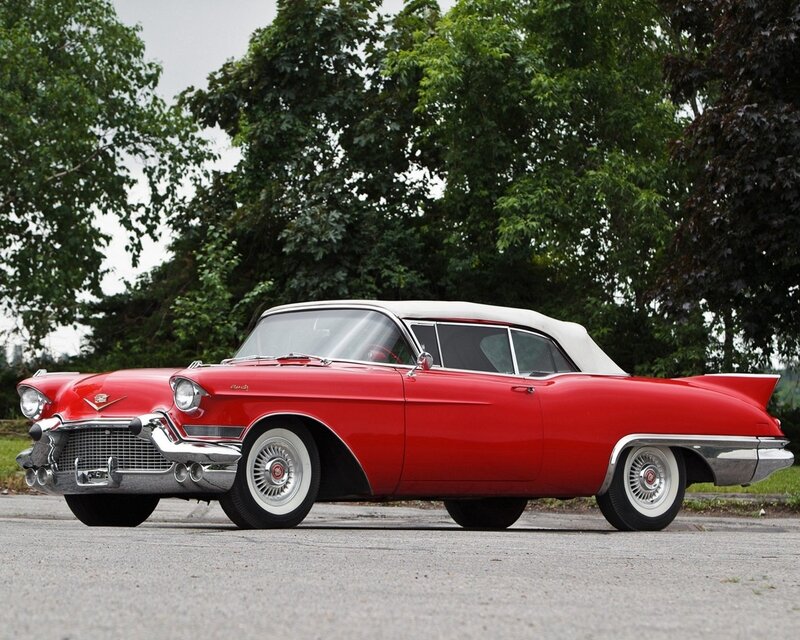 Red Classic Convertible — Serene, Afternoon, Photograph, Trees, White Roof