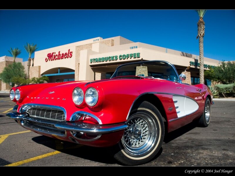 Red Classic Convertible — Sunny, Afternoon, Photograph, Building