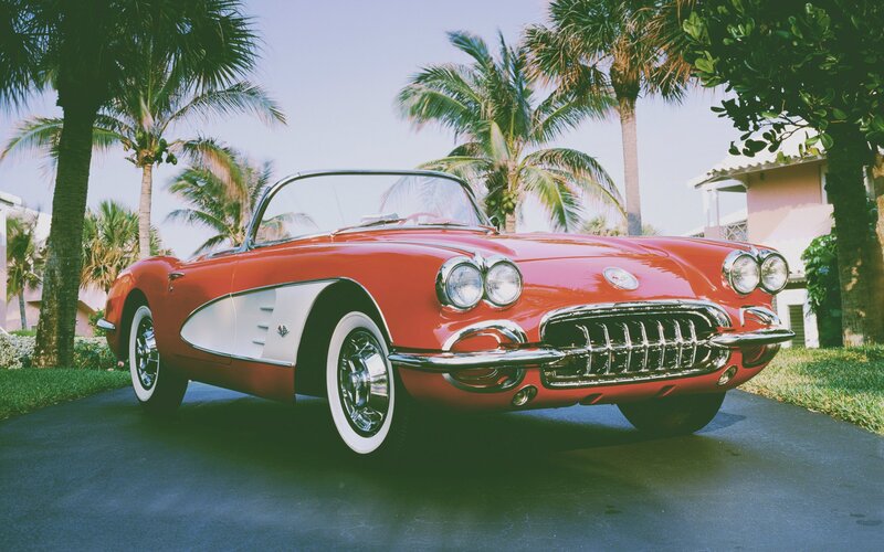 Red Classic Convertible — Sunny, Afternoon, Photograph