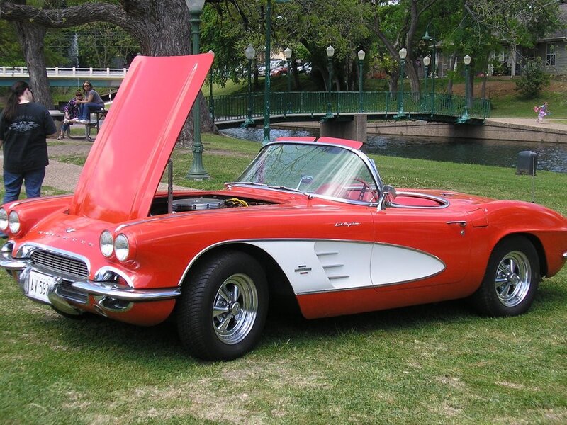 Red classic Corvette on display