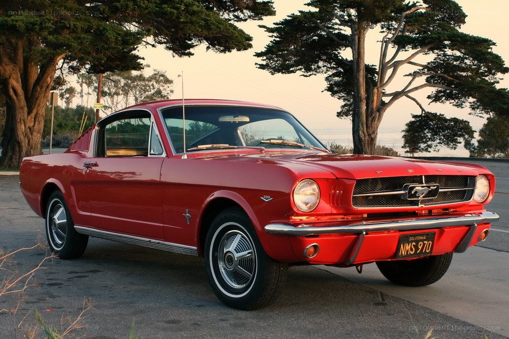 Red classic Ford Mustang