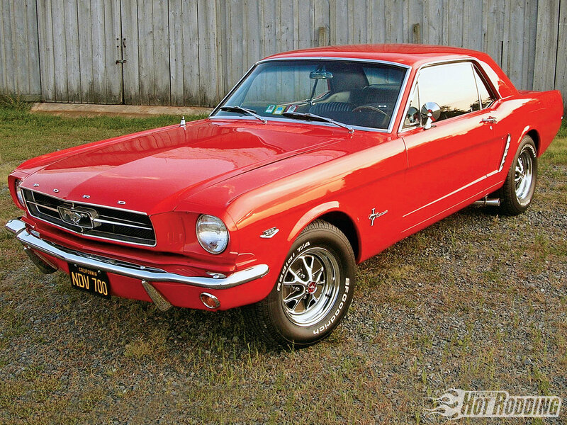 Red classic Ford Mustang