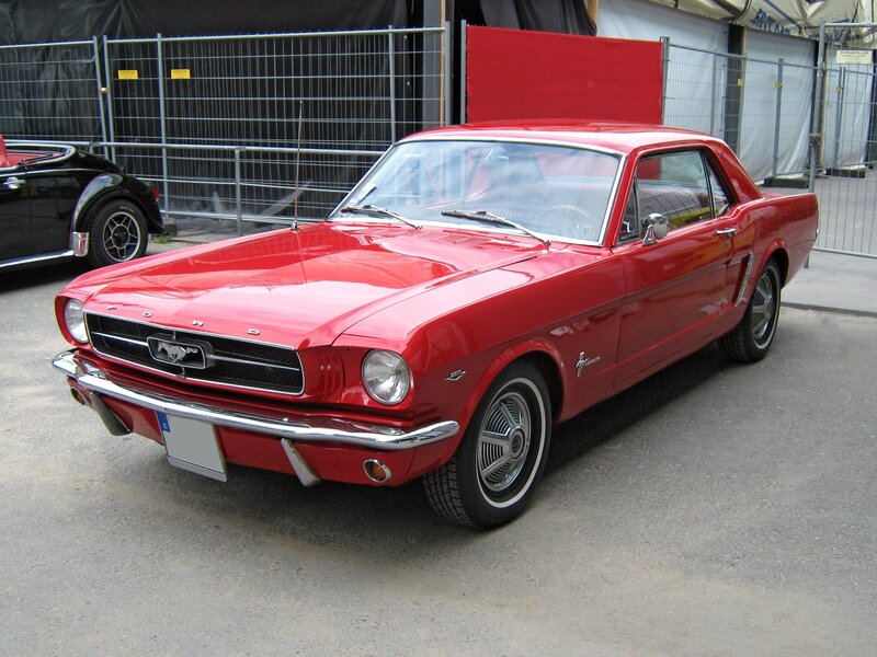 Red classic Ford Mustang