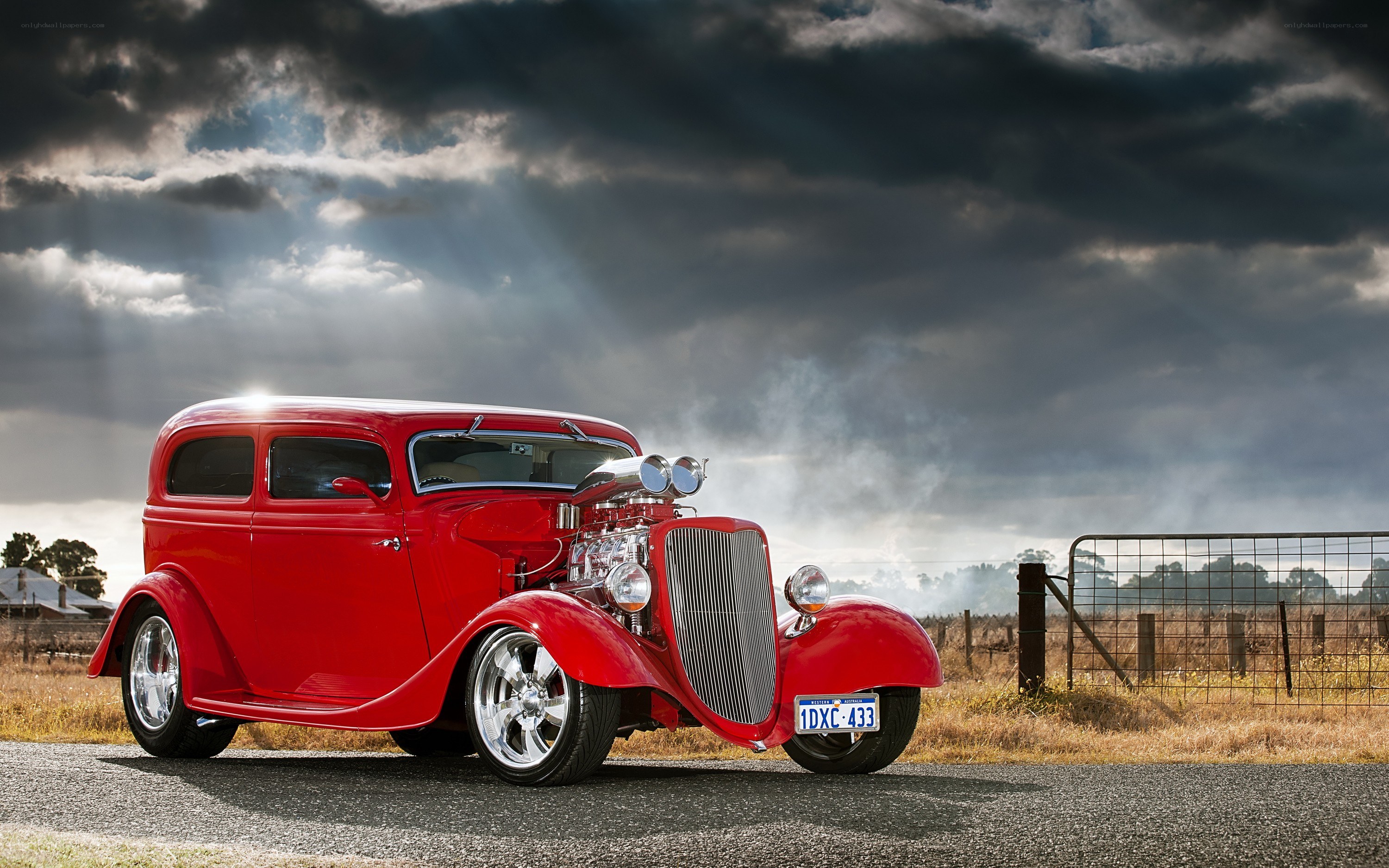 Red classic hot rod car