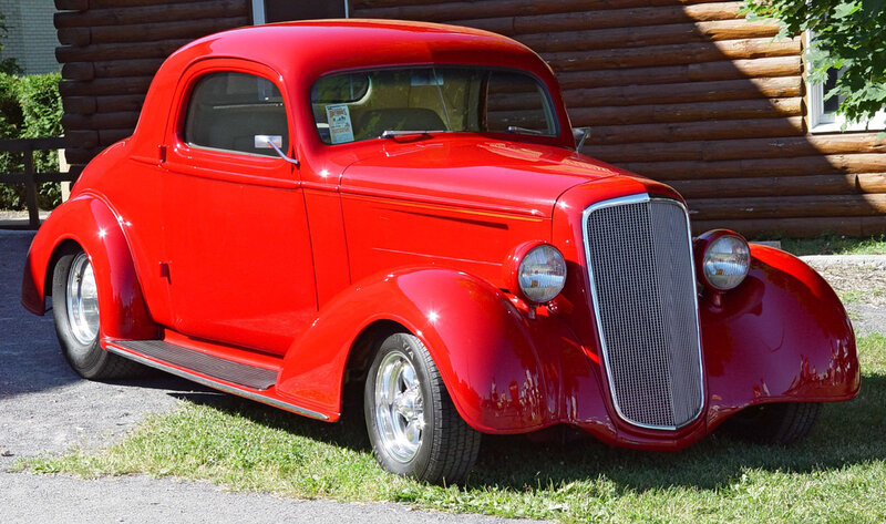 Red classic hot rod coupe