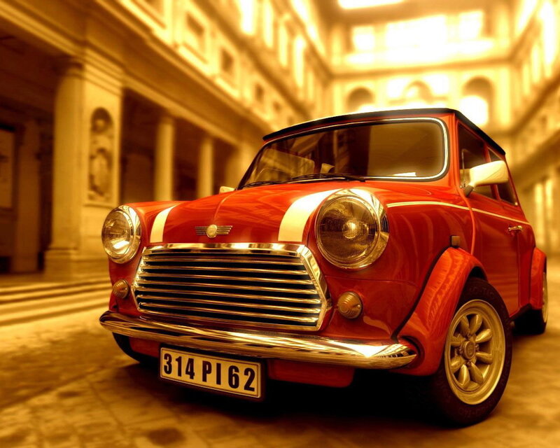 Red classic Mini car