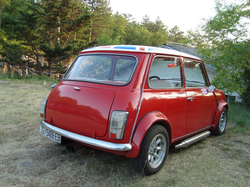 Red classic Mini car