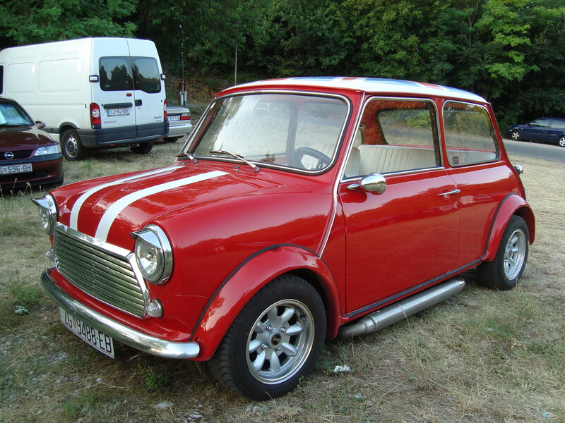 Red classic Mini car