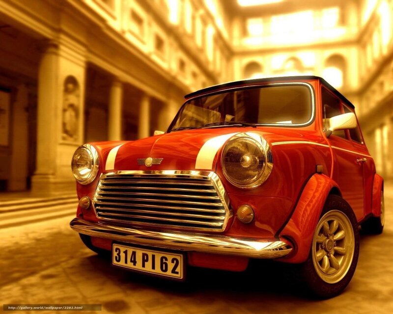Red classic Mini car