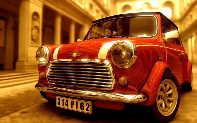 Red classic Mini Cooper car