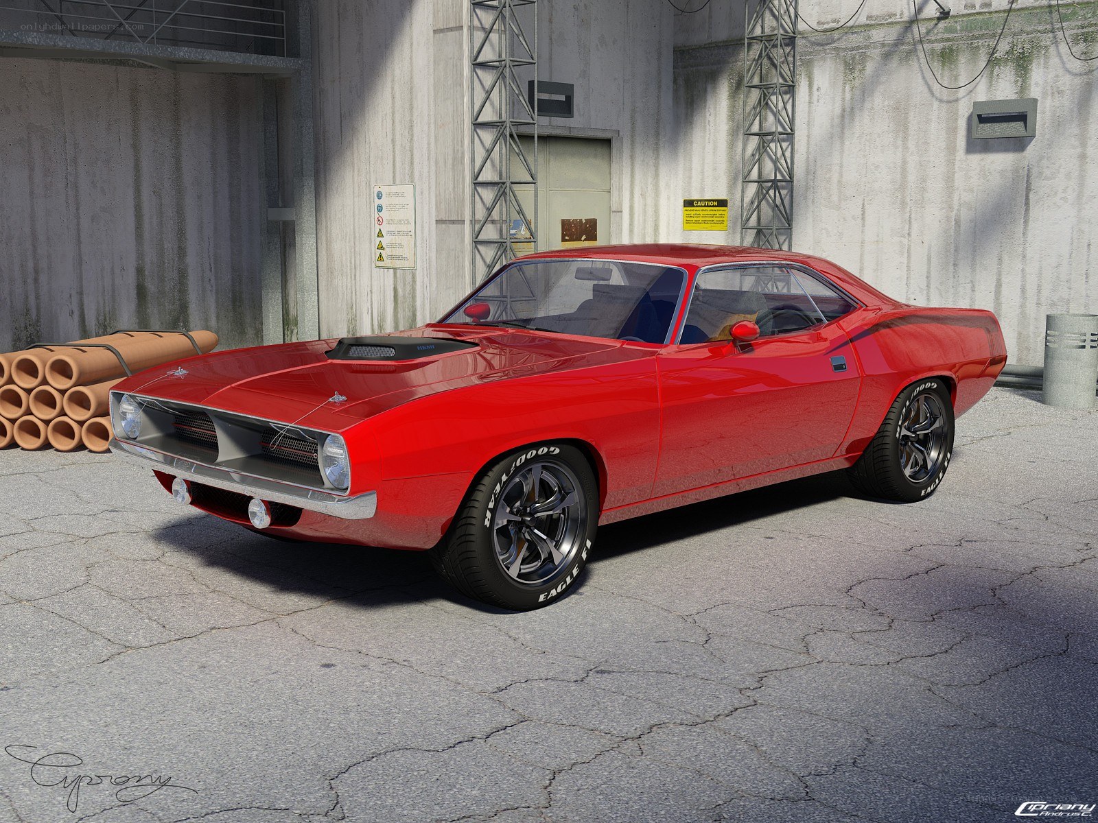 Red classic muscle car