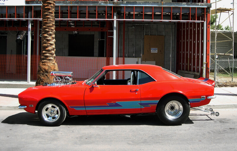 Red Classic Muscle Car — Bright, Afternoon