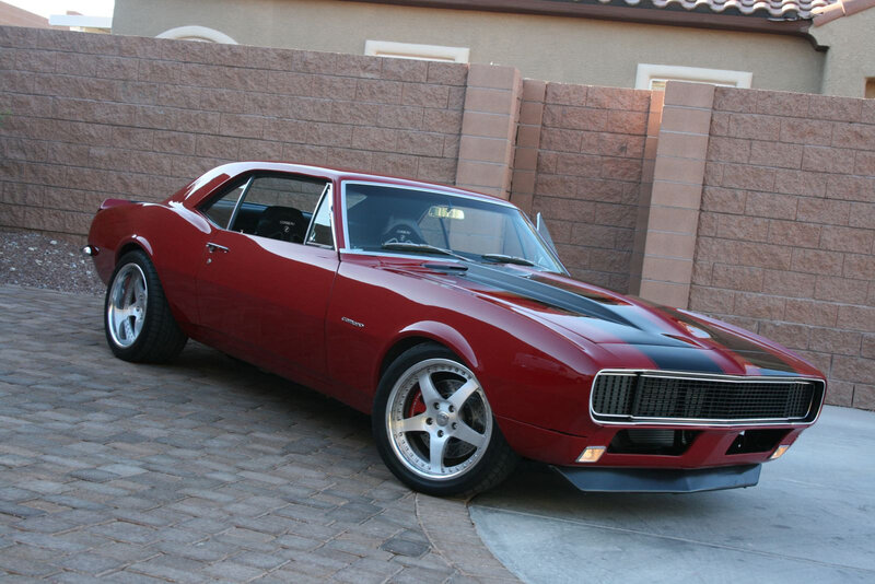 Red Classic Muscle Car — Calm, Afternoon, Photograph, Brick Wall
